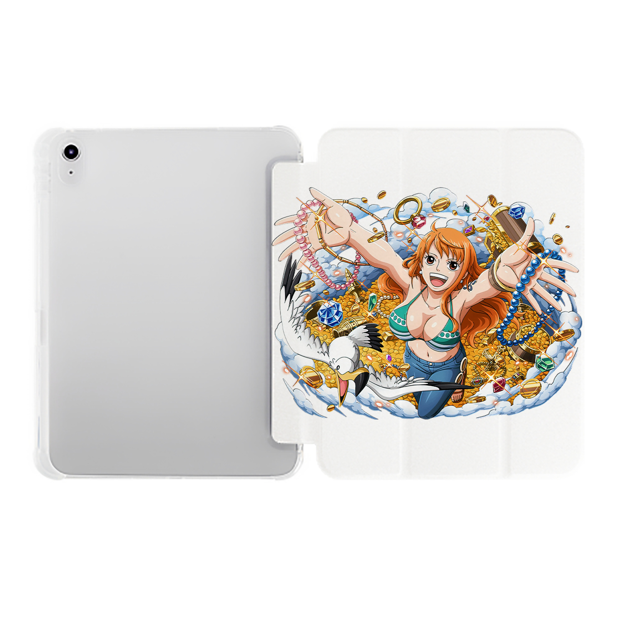 （画像用） ワンピース ナミ ONE PIECE Nami IPad ケース ペン収納付き 三つ折りスタンド PUレザー×シリコン 対応機種9.5/10.5/10.9インチ
